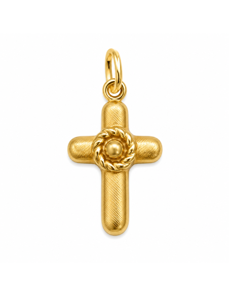 Colgante Cruz con Flor Central - Oro Amarillo 18K