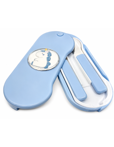 Cubiertos  Infantil 2 piezas Unicornio Celeste con estuche Portatil - Puro Argenti PU8563/C