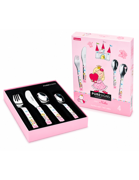Cubiertos Infantiles 4 piezas de Acero Princesa Nelia - Puresings LU6083