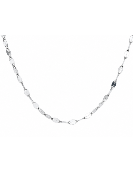Cadena eslabon con forma de Chapita  - Oro Blanco18K