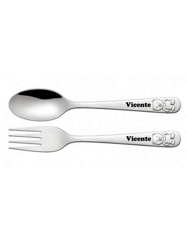 Set Infantil Cubierto Acero y Concha Cristal Nacarado con Chapa para Personalizar - Global Argenti GA1156