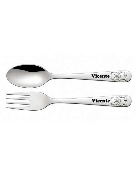 Set Infantil Cubierto Acero y Concha Cristal Nacarado con Chapa para Personalizar - Global Argenti GA1156