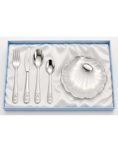 Set Infantil de Bautizo con Concha y Cubiertos Oso – Global Argenti LU8227