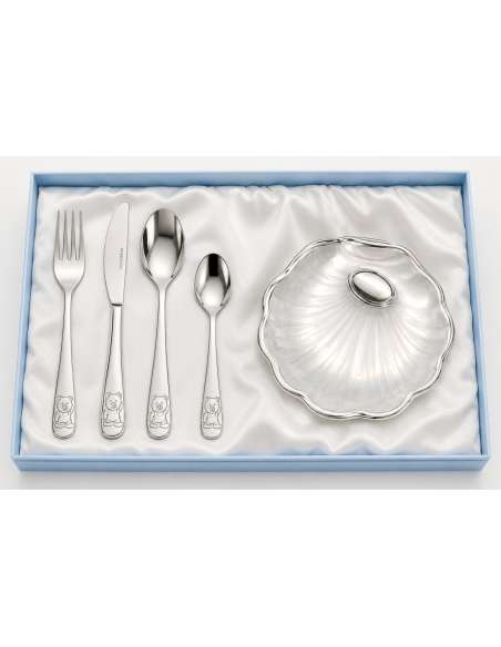 Set Infantil de Bautizo con Concha y Cubiertos Oso – Global Argenti LU8227