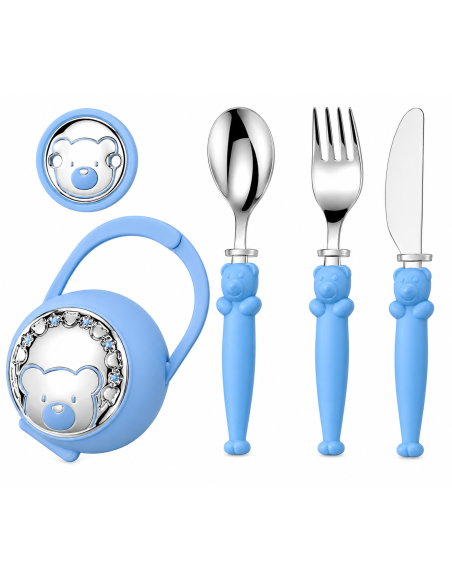 Set Infantil Portachupetes con Pinza  y Cubierto Oso Azul - Eventi EV3256/03C