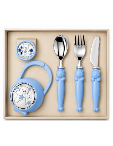 Set Infantil Portachupetes con Pinza y Cubierto Oso Azul - Eventi EV3536/06C