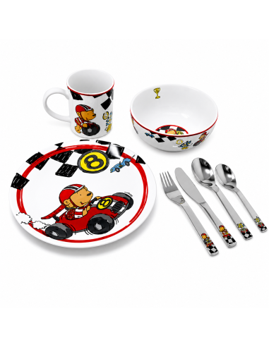 Vajilla Infantil  One Quick de 7 Piezas con motivo coches (Grabado incluido) - Puresings LU6086