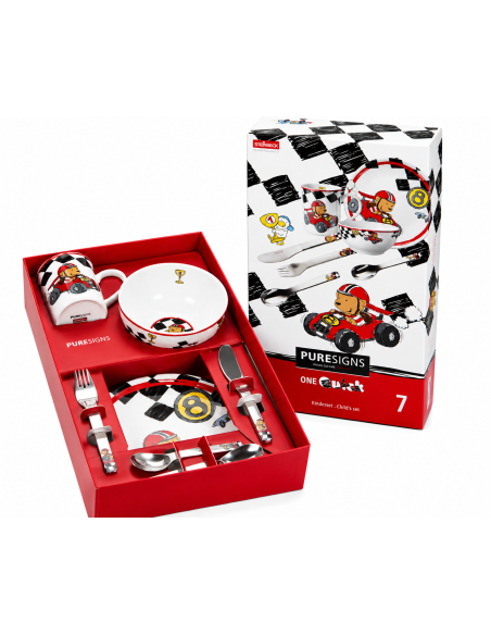 Vajilla Infantil  One Quick de 7 Piezas con motivo coches (Grabado incluido) - Puresings LU6086