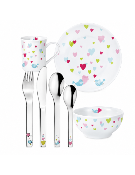 Vajilla Infantil Cora con Corazones 7 Piezas (Grabado incluido) - Puresings LU6093