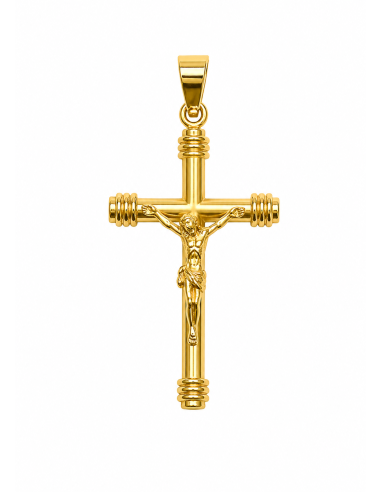 Colgante Cruz Clásica Tubo con Cristo - Oro Amarillo 18K