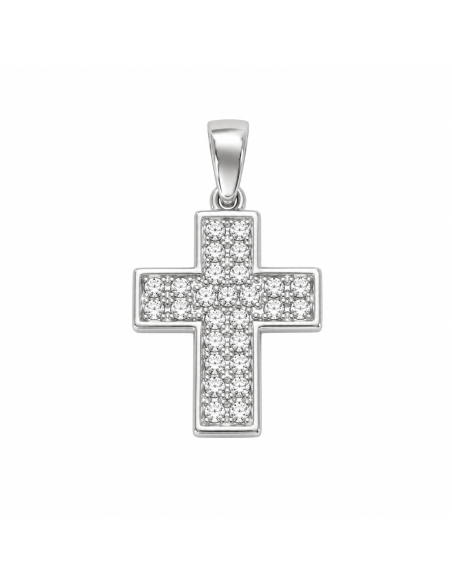 Colgante Cruz con Circonitas - Oro Blanco 18K