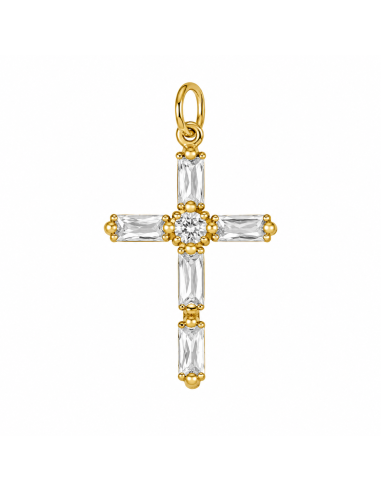 Colgante Cruz con Circonitas Marquesa y Central Redonda - Oro Amarillo 18K