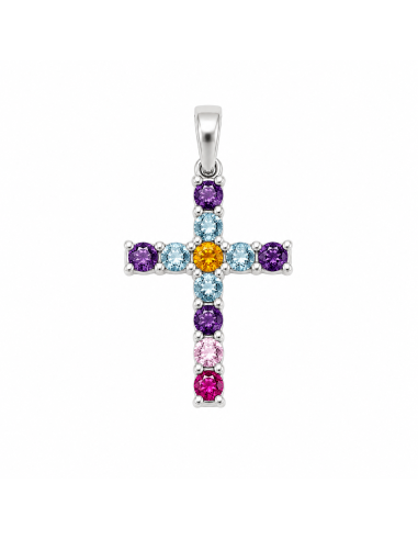 Colgante Cruz Multicolor con Circonitas - Oro Blanco 18K