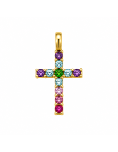 Colgante Cruz Multicolor con Circonitas - Oro Amarillo 18K