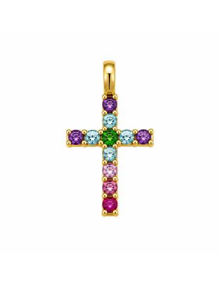 Colgante Cruz Multicolor con Circonitas - Oro Amarillo 18K