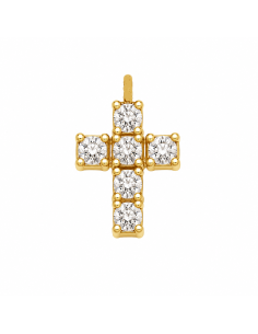 Colgante Cruz con Circonitas Blancas Redondas - Oro Amarillo 18K