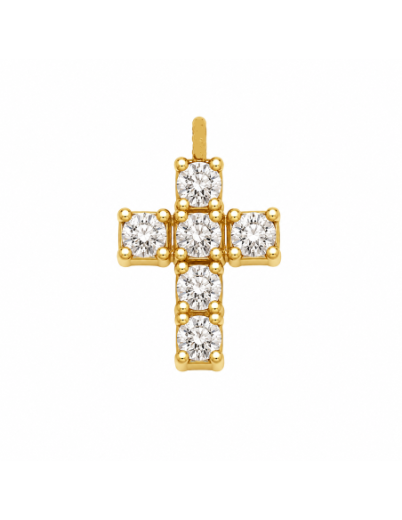 Colgante Cruz con Circonitas Blancas Redondas - Oro Amarillo 18K