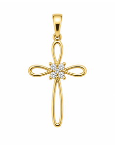 Colgante Cruz Calada con Circonitas Blancas - Oro Amarillo 18K