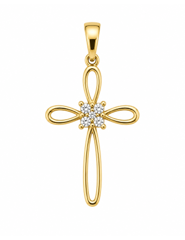 Colgante Cruz Calada con Circonitas Blancas - Oro Amarillo 18K
