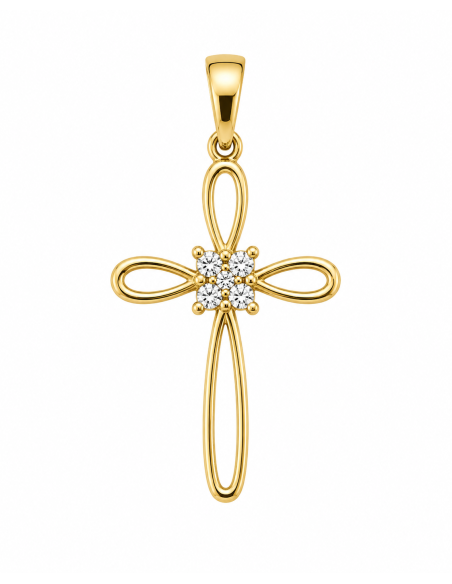 Colgante Cruz Calada con Circonitas Blancas - Oro Amarillo 18K