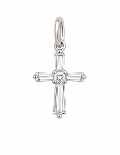 Colgante Cruz con Circonitas Baguette y Redonda - Oro Blanco 18K