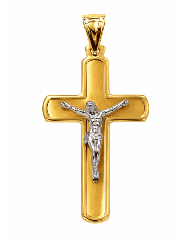 Colgante Cruz con Cristo Bicolor - Oro Amarillo y Blanco 18k