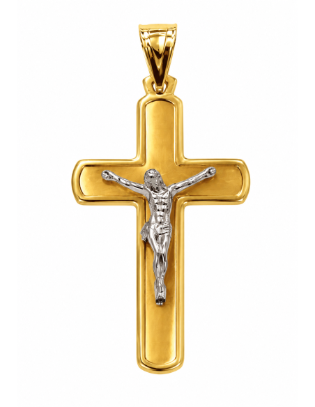 Colgante Cruz con Cristo Bicolor - Oro Amarillo y Blanco 18k