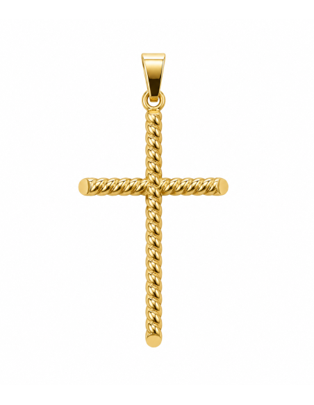 Colgante Cruz Tallada con Terminales Redondos - Oro Amarillo 18K