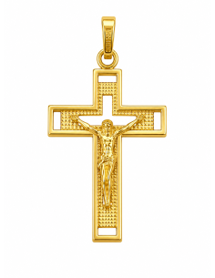 Colgante Crucifijo Calado de Oro Amarillo 18K con Cristo