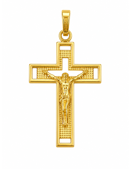 Colgante Crucifijo Calado de Oro Amarillo 18K con Cristo