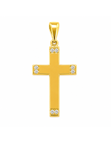 Colgante Cruz  con Circonitas Diseño Clásico y Elegante - Oro Amarillo 18K