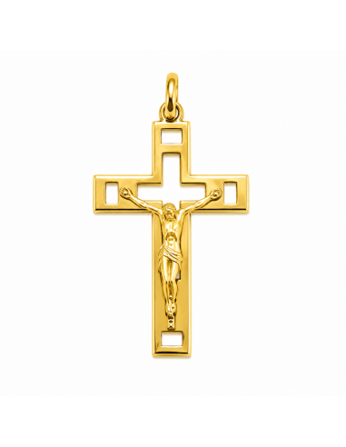 Colgante Cruz Calada con Cristo en Brillo - Oro Amarillo 18K