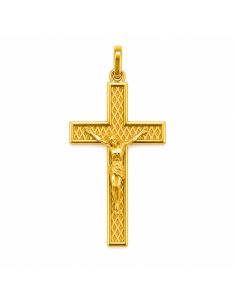 Colgante Cruz con Cristo con Fondo Tallado - Oro Amarillo 18K