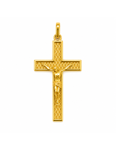 Colgante Cruz con Cristo con Fondo Tallado - Oro Amarillo 18K