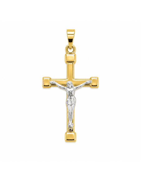 Colgante Cruz con Cristo Bicolor - Oro Amarillo y Oro Blanco 18K