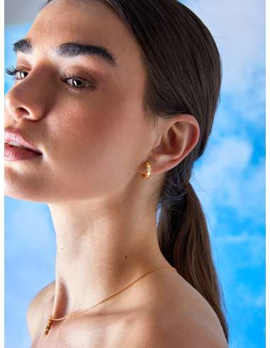 Pendientes Marea Aro Hexagonal con Circonitas en Plata Chapada en Oro