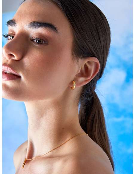 Pendientes Marea Aro Hexagonal con Circonitas en Plata Chapada en Oro