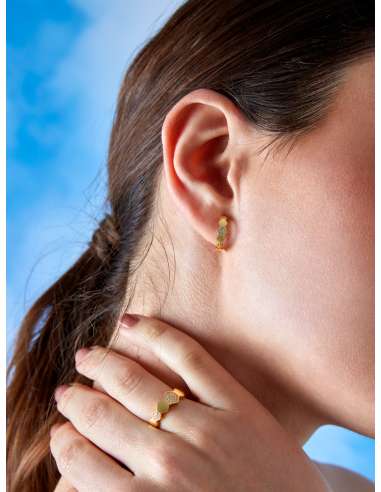 Pendientes Marea Aro Hexagonal con Circonitas en Plata Chapada en Oro