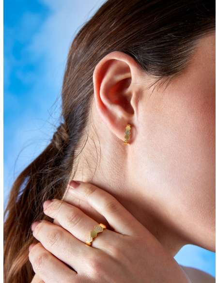 Pendientes Marea Aro Hexagonal con Circonitas en Plata Chapada en Oro