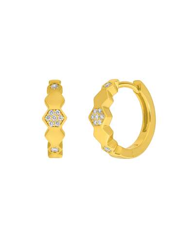 Pendientes para Mujer Aro Hexagonal con Circonitas Plata Chapada en Oro - Marea  D03201/BP
