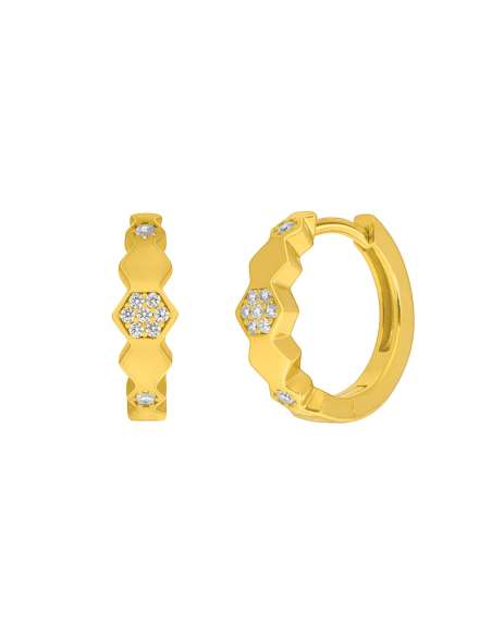 Pendientes para Mujer Aro Hexagonal con Circonitas Plata Chapada en Oro - Marea  D03201/BP