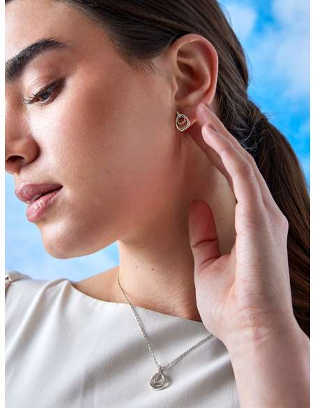 Pendientes Marea Doble Gota con Circonitas en Plata de Ley