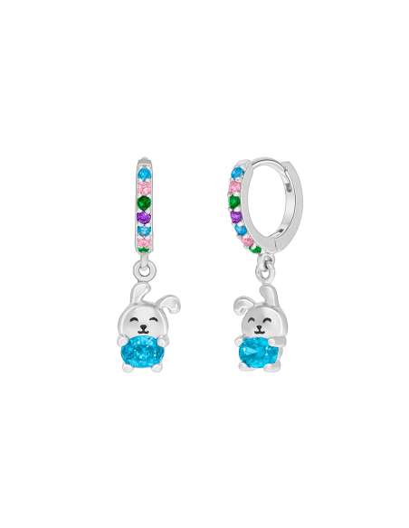 Pendientes Niña Tortuguita con Circonitas Multicolor en Plata de Ley