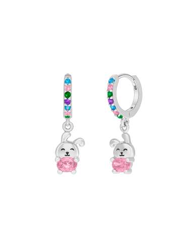 Pendientes Niña Tortuguita con Circonitas Multicolor en Plata de Ley