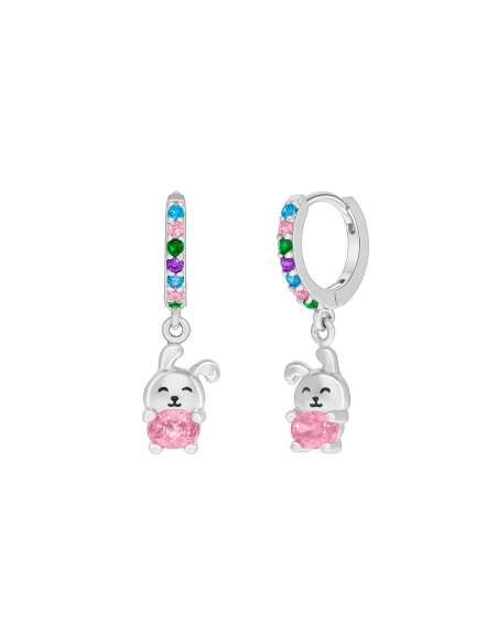 Pendientes Niña Tortuguita con Circonitas Multicolor en Plata de Ley