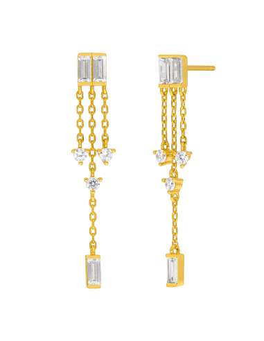 Pendientes para Mujer Largos con Circonitas y Cadenas Plata Chapada - Marea D04101/AV