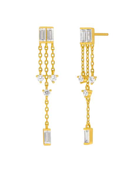 Pendientes para Mujer Largos con Circonitas y Cadenas Plata Chapada - Marea D04101/AV