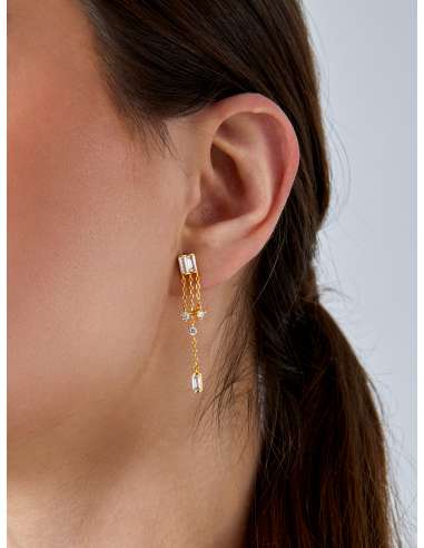 Pendientes Marea Largos con Circonitas y Cadenas en Plata de Ley  Meta Descripción