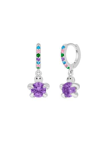 Pendientes Niña Tortuguita con Circonitas Multicolor en Plata de Ley