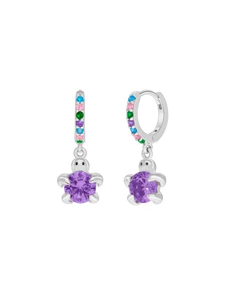 Pendientes Niña Tortuguita con Circonitas Multicolor en Plata de Ley